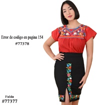 (Er: 77378 ) Falda Bordada Artesanal Negro/Multi
