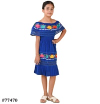 Vestido Bordado Maria Bonita Juvenil 10-16 Azul