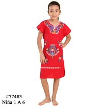 Vestido Bordado Kimonita para Nina 1-6 Rojo