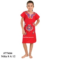 Vestido Bordado Kimonita Juvenil 8-12 Rojo