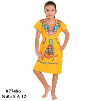 Vestido Bordado Kimonita Juvenil 8-12 Amarilla