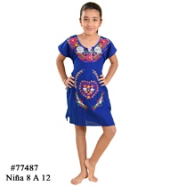 Vestido Bordado Kimonita Juvenil 8-12 Azul